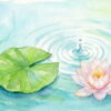 水面に広がる波紋とハス